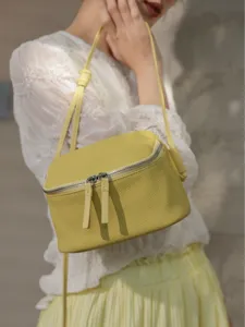 Genuine Leather Crossbody Bag For Women Mini Lunch Box Bag Simple Top Layer Cowhide Shoulder Phone Bag Daily Commuting Travel Handbag