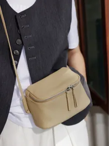 Minimalist genuine leather crossbody bag mini box bag chic shoulder handbag for women daily use