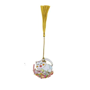 Cute metal cat bookmark with gold tassel, creative floral stationery gift for students.