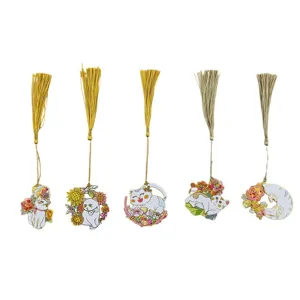 Cute Metal Cat Bookmark With Tassel Golden Enamel Literary Student Gift Vintage Reading Page Marker Stationery