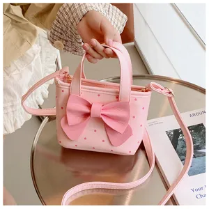 Kinder rosa Punkte Handtasche mit großer Schleife süßer Stil Kindertasche Umhängetasche