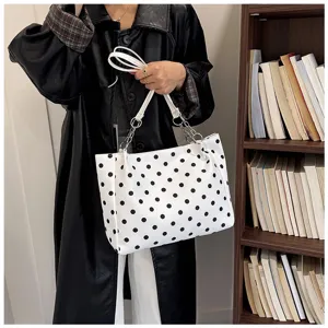 Élégant sac à épaule pour femme à pois, cabas fourre-tout tendance en cuir PU de qualité.