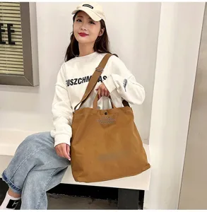 sac porte epaule en toile retro cabas decontractuel grande capacite vue detaillee
