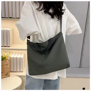 Japanese style washed canvas shoulder bag large capacity casual crossbody tote for daily use