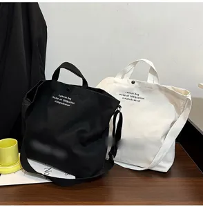Sac cabas en toile décontracté, grand sac à bandoulière et porté épaule pour femme.