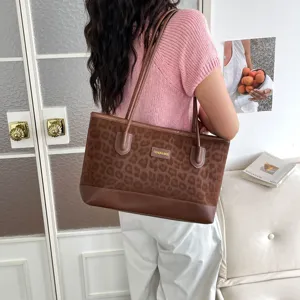 Borsa tote stampa leopardo marrone donna borsa a spalla casual capiente stile retro vintage