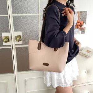 Fashion Trendy Contrast Color Spliced Tote Bag For Women PU Leather Large Capacity Shoulder Underarm Commuting Handbag