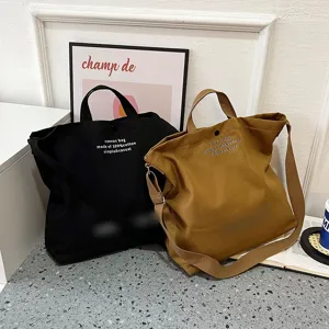 Sac à bandoulière en toile vintage, grand cabas fourre-tout décontracté, sac quotidien pratique.