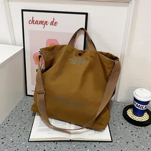 Sac bandoulière en toile rétro grande capacité sac cabas décontracté pour femme