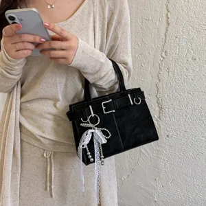 Niche design belt buckle handbag, vintage casual stylish commute shoulder cross bag