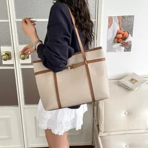 Vintage textured large capacity tote bag, stylish minimalist single shoulder handbag for summer.