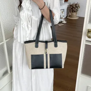 Commuter fashion canvas tote bag, large capacity stylish shoulder bag for women summer.