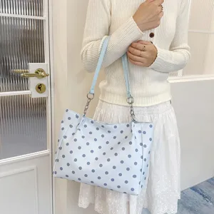 Élégant sac à épaule bleu à pois pour femme, sac fourre-tout décontracté très minimaliste.
