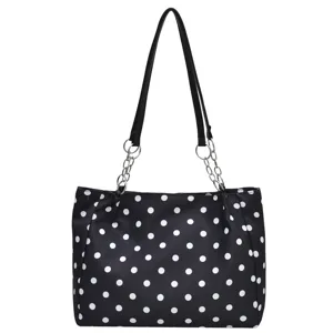 Sac à bandoulière à pois noirs et blancs, sac à main tendance pour femmes avec chaînes.