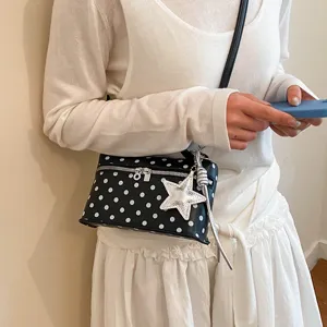 Korean style polka dot box bag women chic elegant shoulder crossbody bag casual handbag