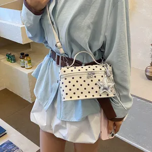 Korean style polka dot box bag women's crossbody bag cute shoulder bag casual small tote