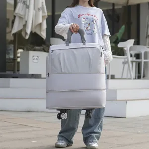 Sac de voyage extensible avec roulettes grande capacite bagage cabine impermeable