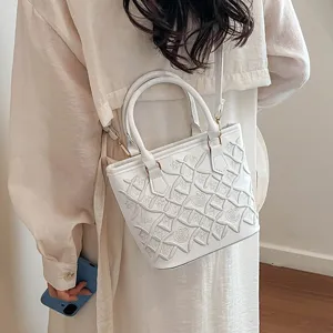 White bucket bag for women stylish top handle shoulder crossbody bag luxury embroidered design