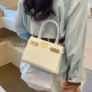 Fashion Women PU Leather Top Handle Crossbody Bag Retro Casual Solid Color Small Square Handbag With Metal Lock