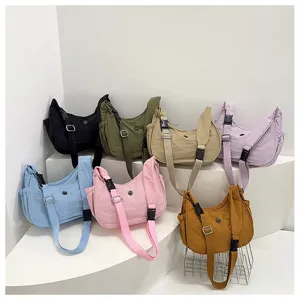 Colorful nylon hobo crossbody bag, casual underarm shoulder bag with adjustable strap and buckle.