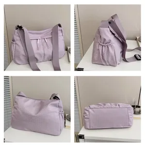 Casual grid print nylon shoulder bag with large capacity, lightweight and stylish daily use.