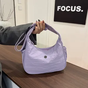 Casual nylon hobo shoulder bag for women, simple lightweight crossbody purse, purple daily.