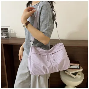 Lightweight nylon grid crossbody bag detailed view, casual daily shoulder bag for women.