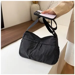 Casual plaid nylon crossbody bag, large capacity daily shoulder bag for women summer style.