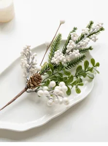 Artificial Christmas berry pick white pine needle floral branch home decor display