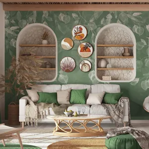 Set de decoracion de pared de madera boho con arte botanico abstracto para interiores.