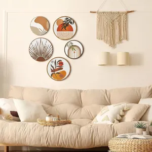Set de decoración de pared de madera boho, placa colgante estética para detalle de sala moderna.