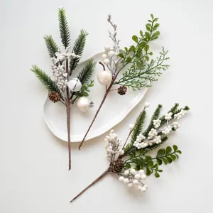 Artificial Christmas Pine Branch Red Berries Pinecones Artificial Plant Holiday Home Floral Arrangement Party Decor