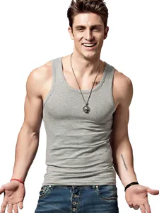 Mens ribbed tank top casual fitness athletic sleeveless shirt basic summer cotton undershirt