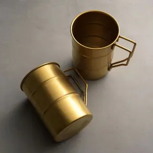 Roestvrijstalen mok retro industriële stijl metalen koffiekop buiten camping bierbeker goud