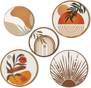 Decoracion de pared de madera boho placas redondas juego de 5 arte bohemio para el hogar