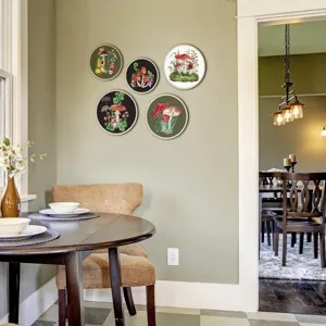 Conjunto de arte colgante de pared de madera con setas redondas estilo boho decoracion hogar