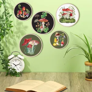 Decoración de pared de madera arte de hongos cartel de madera botánico casa sala de