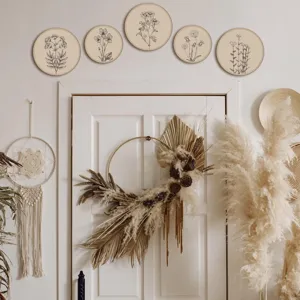 Decoracion de pared de madera bohemia arte botanico redondo signo boho hogar decoracion