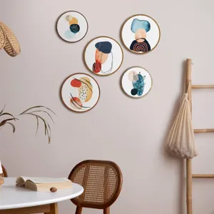 Set de decoración de pared de madera bohemia, carteles redondos de arte abstracto para hogar.