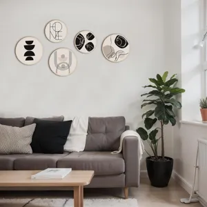 Set de decoración de pared de madera bohemia, placa de arte colgante redonda para salón.