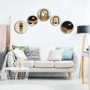 Juego de decoración de pared de madera boho, arte colgante de paisaje abstracto para salón.