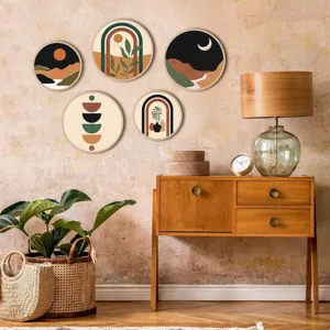 Set de arte de pared de madera boho, placa colgante redonda minimalista para la decoración.