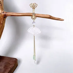 Exquisite Chinese style tassel cheongsam buckle Hanfu accessory with delicate metal and fan.