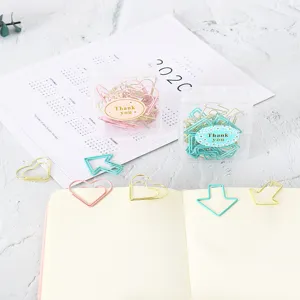 Cute shaped metal paper clips heart and arrow design colorful clips with clear storage box