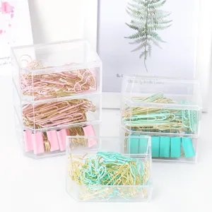 Acrylic Desktop Storage Organizer Box With Colorful Metal Paper Clips Binder Clips Stationery Set For Office School
