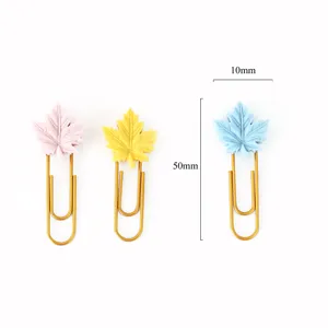 Creative colored maple leaf paper clips cute plastic coated bookmark stationery supplies