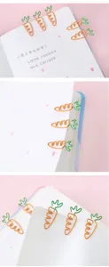 Cute cartoon carrot shaped metal paper clips, colorful double color creative stationery items.