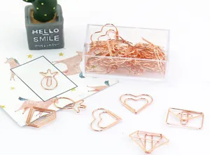 Roségold geformte metallische Büroklammern Set mit Box, süße geometrische Lesezeichen.
