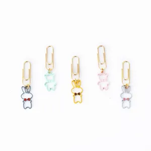 Cute cartoon animal metal paper clips with bowknot pendants, perfect for office and school.
