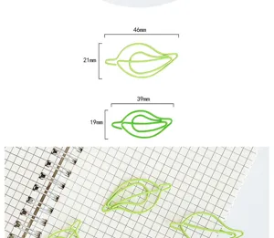 Green leaf shaped metal paper clips, creative cute bookmarks for office and school daily use.